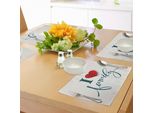 Tovagliette Abakuhaus, Design A Tema Amore E Famiglia Con Cuore Rosso E Scritta In Caratteri Tipografici Moderni, Tiscjdeco In Tessuto Resistente Al Lavaggio Per La Sala Da Pranzo E La Cucina, Blu-Grigio Bianco Rosso