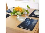 Abakuhaus Tovagliette Blu Scuro, Cielo Notturno Limpido Con Nuvole Stellate E Mezzelune In Legno Celestiali, Tiscjdeco In Tessuto Resistente Al Lavaggio Per La Sala Da Pranzo E La Cucina, Blu Scuro E Bianco