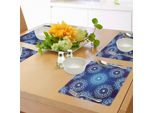 Tovagliette Abakuhaus Blu Scuro, Motivo Natalizio Vintage Con Pizzo, Romantici Motivi A Fiocchi Di Neve, Decorazioni Da Tavola In Tessuto Resistente Allo Scolorimento Per La Sala Da Pranzo E La Cucina, Azzurro Cielo E Bianco.