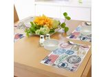 Abakuhaus Stati Uniti Tovagliette, Timbro Grunge Dell'america Las Vegas New York San Francisco Hawaii Illustrazione, Tiscjdeco In Tessuto Resistente Ai Colori Per La Sala Da Pranzo E La Cucina, Multicolore