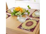 Abakuhaus Tovagliette Mandala Viola, Motivo Etnico Con Decorazioni Barocche Vittoriane In Stile Vintage, Tiscjdeco In Tessuto Resistente Al Lavaggio Per La Sala Da Pranzo E La Cucina, Marrone Castagna Giallo