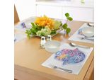 Tovagliette Abakuhaus Hamsa, Hamsa Con Motivo Ornamentale Simbolo Di Protezione Degli Occhi In Vivaci Acquerelli, Tovaglietta Decorativa In Tessuto Resistente Al Lavaggio Per La Sala Da Pranzo E La Cucina, Viola Rosa Acquamarina