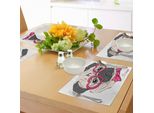 Abakuhaus Tovagliette Mops, Cane Alla Moda Con Occhiali A Forma Di Cuore E Papillon A Pois I Love Pugs Drawing, Tiscjdeco In Tessuto Resistente Al Lavaggio Per La Sala Da Pranzo E La Cucina, Bianco Grigio Rosa
