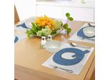 Abakuhaus Tovagliette Con La Lettera Q, Design Concettuale Con Immagine Della Trama Del Tessuto Denim A Forma Della Lettera Maiuscola Q, Tovaglietta Decorativa In Tessuto Resistente Al Lavaggio Per La Sala Da Pranzo E La Cucina, Giallo Blu