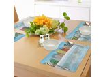 Tovagliette Abakuhaus Invernali, Tema Natalizio Snowy Digital Art Case Multicolori E Riflessi Sul Mare, Tiscjdeco In Tessuto Resistente Ai Colori Per La Sala Da Pranzo E La Cucina, Multicolore