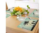 Abakuhaus Tovagliette Romantiche, Coppia Sposata Che Cammina Sulla Spiaggia Con Fauna E Flora Tropicali, Tiscjdeco In Tessuto Resistente Al Lavaggio Per La Sala Da Pranzo E La Cucina, Verde Chiaro Seafoam Nero