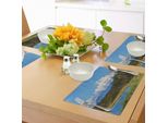 Tovagliette Abakuhaus Alaska, Stagione Innevata Mckinley Mountains In Primavera Con Boschi Vivaci, Tiscjdeco In Tessuto Resistente Ai Colori Per La Sala Da Pranzo E La Cucina, Bianco Blu