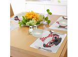 Tovagliette Abakuhaus Bulldog, Simpatico Animale Domestico Femminile Con Papillon E Occhiali Retrò, Tessuto Lavabile E Resistente Al Lavaggio Per Sala Da Pranzo E Cucina, Rosso Vermiglio, Nero E Grigio.