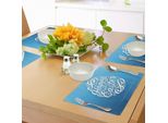 Abakuhaus Tovagliette Pasquali, Fiori Disegnati Con Scritte A Mano In Stile Easter Celebration Pattern, Tiscjdeco In Tessuto Resistente Ai Colori Per La Sala Da Pranzo E La Cucina, Azzurro E Bianco