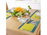 Tovagliette Abakuhaus Anime, Ragazza Samurai In Stile Manga Su Sfondo Astratto In Giallo E Blu, Tiscjdeco In Tessuto Resistente Al Lavaggio Per Sala Da Pranzo E Cucina, Multicolore