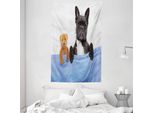 Abakuhaus Arazzo E Copriletto Con Animali, Bulldog Francese Con Orso In Morbido Tessuto Microfibra Lavabile Senza Scolorimento Stampa Digitale, 140 X 230 Cm, Multicolore