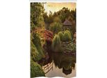 Abakuhaus Giapponese Tenda Da Doccia Stretta, Giardino Asia Pace, Set Decorativo Per Bagno In Tessuto Con Ganci, 120 X 180 Cm, Verde Giallo