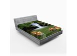 Abakuhaus Lenzuolo Con Angoli Safari, Tigre Siberiana Nell'acqua Cascata Piscina Nuoto Nella Foresta Asiatico Naturale, 135 X 190 Cm, Verde Reseda Arancione