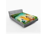 Abakuhaus Lenzuolo Con Angoli, Scena Nella Foresta Con Diversi Animali Habitat Giungla Ambiente Tropicale Cartone Animato Per Bambini, 90 X 200 Cm, Multicolore