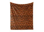Coperta In Morbido Pile Di Flanella Abakuhaus Safari, Illustrazione Con Motivo Tigrato Ed Elementi Della Giungla Tropicale, 175 X 230 Cm, Arancione E Grigio Scuro