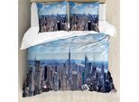 Abakuhaus Nyc Set Copripiumino Per Letti Singoli, Foto Aerea Di Grattacieli, Antiacaro, Adatto A Chi Soffre Di Allergie, Con Federa, 155 Cm X 220 Cm - 80 X 80 Cm, Pale Sky Blue Multicolor