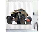 Abakuhaus Tenda Da Doccia Con Auto, Monster Truck Racing, Impermeabile, Inclusi 12 Anelli, Resistente A Batteri E Muffe, 175 X 180 Cm, Multi