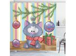 Abakuhaus Tenda Da Doccia Natalizia, Gattino Regalo E Albero, In Tessuto, Incl. 12 Ganci, Stampa Digitale, Colori Resistenti, Durevole, Resistente Ai Batteri, 175 X 180 Cm, Multicolore