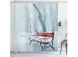 Abakuhaus Tenda Da Doccia Wald, Snowy Bench Misty Pfad, Con Set Di 12 Anelli Impermeabile Elegante Moderna Colori Resistenti E Antimuffa, 175 X 220 Cm, Bianco