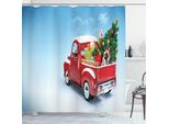 Abakuhaus Tenda Da Doccia Natalizia, Rosso-Camion Albero Di Natale, Impermeabile, Incl. 12 Anelli, Resistente A Batteri E Muffe, 175 X 240 Cm, Blu Rosso