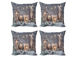 Abakuhaus Set Di Federe Natalizie (4 Pezzi), Candle Winterurlaub, Stampa Digitale Moderna Su Entrambi I Lati, 45 Cm X 45 Cm, Kaki E Grigio
