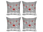 Abakuhaus Set Di Federe Natalizie (4 Pezzi), Stelle E Fiocchi Di Neve, Stampa Digitale Moderna Su Entrambi I Lati, 50 Cm X 50 Cm, Grigio, Rosso, Bianco