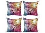 Abakuhaus Set Di Federe Astratte (4 Pezzi), Gufo Su Un Albero, Stampa Digitale Moderna Su Entrambi I Lati, 50 Cm X 50 Cm, Multicolore