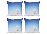 Abakuhaus Set Di Federe Invernali (4 Pezzi), Solo Albero Neve, Stampa Digitale Moderna Su Entrambi I Lati, 45 Cm X 45 Cm, Bianco Blu