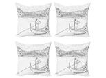 Abakuhaus Venezia Set Di Federe (4 Pezzi), Ponte Di Rialto Gondola, Stampa Digitale Moderna Su Entrambi I Lati, 50 Cm X 50 Cm, Bianco E Nero