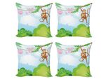 Abakuhaus Set Di Federe Per Materassi Da Asilo (4 Pezzi), Scimmia Swinging Kid, Stampa Digitale Moderna Su Entrambi I Lati, 50 Cm X 50 Cm, Verde, Marrone, Rosa