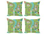 Abakuhaus Nursery Set Di Federe (4 Pezzi), Città Rurale, Stampa Digitale Moderna Su Entrambi I Lati, 50 Cm X 50 Cm, Multicolore