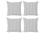 Abakuhaus Set Di Federe Astratte (4 Pezzi), Linee Monocromatiche A Pois, Stampa Digitale Moderna Su Entrambi I Lati, 40 Cm X 40 Cm, Bianco E Nero