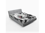 Abakuhaus Lenzuolo Con Angoli Safari, Tigre Bianca Inverno Ritratto Di Animale Raro Motivo Fotografia Elegante E Tranquilla, 180 X 200 Cm, Grigio Nero Bianco