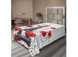 Abakuhaus Lenzuolo Torre Eiffel, Disegni Astratti E Moderni Dei Monumenti Di Parigi Con Elaborati Fiori Ricci, Lenzuolo Superiore Morbido E Confortevole Per Un Letto Decorativo 1 Pezzo 190 Cm X 100 Cm, Vermiglio, Nero E Grigio