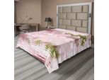 Abakuhaus Lenzuolo Con Fiori, Delicati Toni Rosa Pastello, Rami Floreali Su Riflessi D'acqua, Morbido E Confortevole Lenzuolo Superiore Per Un Letto Decorativo, 1 Pezzo, 266 Cm X 260 Cm, Rosa Chiaro E Verde Felce.