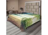 Abakuhaus Lenzuolo Hawaiano, Palme E Mare, Costa, Sabbia, Paesaggio Marino, Vacanze Estive Tropicali, Lenzuolo Morbido E Confortevole Per Un Letto Decorativo, 1 Pezzo, 260 Cm X 228 Cm, Verde E Blu