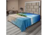 Abakuhaus Lenzuolo Blu, Palme Tropicali Dell'oceano Su Sunny Island Beach Scene - Immagine Panoramica, Lenzuolo Morbido E Confortevole Per Un Letto Decorativo 1 Pezzo 266 Cm X 260 Cm, Verde Bianco Blu