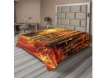 Abakuhaus Lenzuolo Naturale, Vivace Immagine Di Bosco Con Alberi Caduti Al Tramonto, Strada Che Porta Al Bosco, Morbido E Confortevole Lenzuolo Superiore Per Un Letto Decorativo, 1 Pezzo, 266 Cm X 260 Cm, Arancione E Giallo