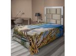 Abakuhaus Paris Lenzuolo, Torre Eiffel E Cielo Nuvoloso Foto Panoramica Primavera Parigi Viaggi Destinazione, Morbido E Confortevole Lenzuolo Superiore Per Un Letto Decorativo 1 Pezzo 190 Cm X 100 Cm, Blu Marrone