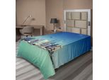 Abakuhaus Cina Vista Della Città Lenzuolo, Shanghai Skyline Pudong Fiume Scene Grattacieli Immagine Moderna, Morbido E Confortevole Lenzuolo Superiore Per Un Letto Decorativo 1 Pezzo 190 Cm X 100 Cm, Verde Menta Blu Grigio