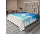 Abakuhaus Lenzuolo Oceano, Cielo E Paesaggio Marino Sabbia Dorata Spiaggia Tropicale Nuvole Cielo Soleggiato, Morbido E Confortevole Lenzuolo Superiore Per Un Letto Decorativo 1 Pezzo 266 Cm X 260 Cm, Crema Turchese Bianco