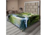 Abakuhaus Lenzuolo Foresta Pluviale, Fogliame Giungla Misty Mountains Waterside Fiume Onda Con Raggi Di Sole, Lenzuolo Morbido E Confortevole Per Un Letto Decorativo 1 Pezzo 266 Cm X 260 Cm, Giallo Verde Blu