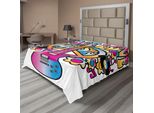 Abakuhaus Fantastico Lenzuolo, Testo Musicale Peace Love Con Simbolo Della Pace Chitarre Disco Musicale, Morbido E Confortevole Lenzuolo Superiore Per Un Letto Decorativo 1 Pezzo 275 Cm X 260 Cm, Blu Giallo Rosa