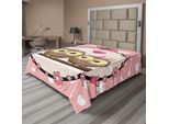 Abakuhaus Lenzuolo Con Gufi, Bella Coppia Di Gufi Su Un Ramo, Ghirlanda Di Fiori, Festeggiamenti, Motivo Allegro E Accattivante, Lenzuolo Morbido E Confortevole Per Un Letto Decorativo, 1 Pezzo, 275 Cm X 260 Cm, Giallo Chiaro, Marrone, Rosso Corallo.