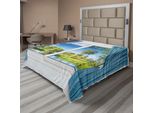 Abakuhaus Lenzuolo, Vista Rurale Dalla Finestra Riflessa Nell'acqua, Albero In Estate, Lenzuolo Morbido E Confortevole Per Un Letto Decorativo, 1 Pezzo, 266 Cm X 260 Cm, Verde, Bianco, Blu