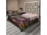 Abakuhaus Lenzuolo Wald, Lupo Della Foresta, Castello Gotico, Lago, Barca In Lontananza, Lenzuolo Morbido E Confortevole Per Un Letto Decorativo, 1 Pezzo, 260 Cm X 228 Cm, Verde