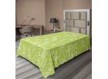 Abakuhaus Lenzuolo, Motivo Con Foglie Primaverili, Cespugli Verdi, Ecologia, Giardino, Crescita, Stampa, Morbido E Confortevole Lenzuolo Superiore Per Un Letto Decorativo, 1 Pezzo, 260 Cm X 168 Cm, Verde Mela, Bianco