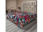 Abakuhaus Lenzuolo Astratto, Fiori Colorati, Girasoli, Mosaico, Riccioli, Decorazioni, Vetro Colorato, Design Vivace, Lenzuolo Morbido E Confortevole Per Un Letto Decorativo, 1 Pezzo, 275 Cm X 260 Cm, Multicolore
