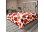 Abakuhaus Lenzuolo Con Fiori, Motivo Floreale Con Papaveri, Tessuto Di Design, Stampa Greenfield, Lenzuolo Morbido E Confortevole Per Un Letto Decorativo, 1 Pezzo, 244 Cm X 205 Cm, Rosso Scarlatto E Bianco