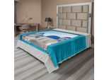 Abakuhaus Lenzuolo Paesaggio, Vista Finestra Edificio Classico Cupole Blu Oia Santorini Grecia, Lenzuolo Superiore Morbido E Confortevole Per Un Letto Decorativo 1 Pezzo 275 Cm X 260 Cm, Bianco Acquamarina Blu